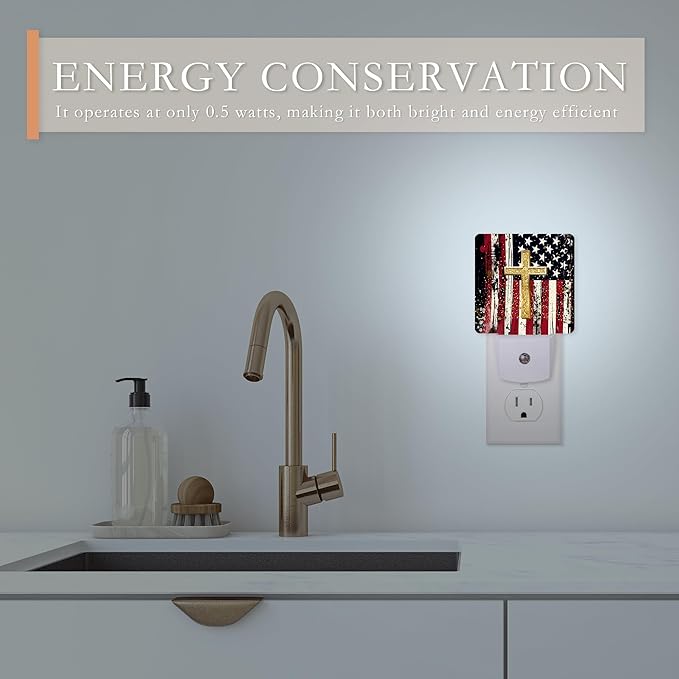 Night Light Plug into Wall,American Flag Cross Night Light with Dusk to Dawn Sensor Night Light for Kid Girls Boys Women Men Room Decor,Hallway,Kitchen,Bathroom,Nursery,Stairs