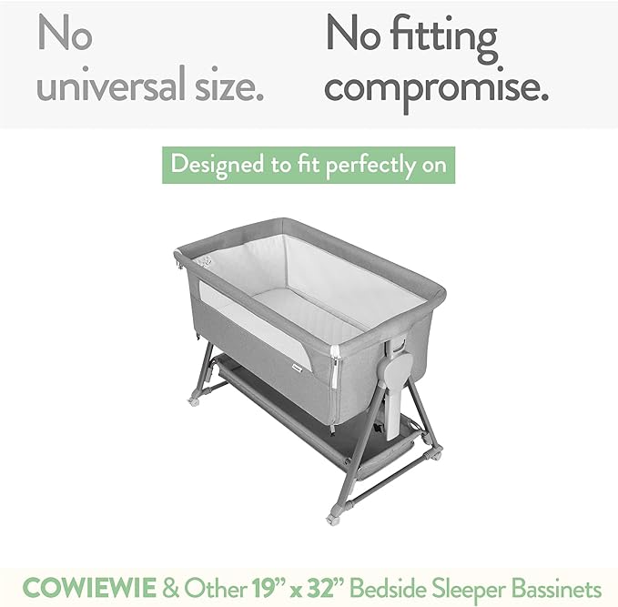 Joey + Joan Bassinet Fitted Sheets 19" x 32" for Cowiewie Bedside Sleeper Bassinet Mattress Pad – Snuggly Soft 100% Jersey Cotton – Grey Stripes, Sheep – 2 Pack