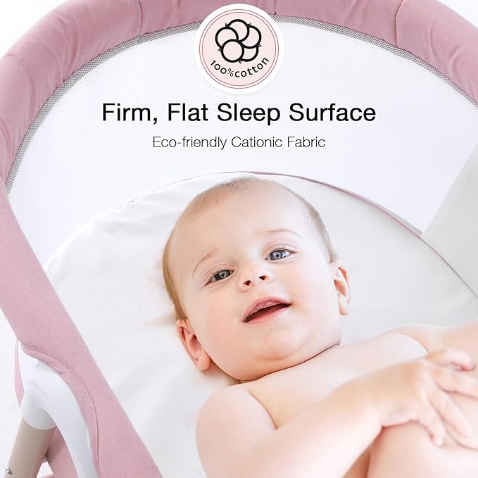 Baby bassinets,3 in1 Baby Crib, Sturdy, Portable & Easy to Assemble,Mosquito net and Portable Bag Included. (Pink)
