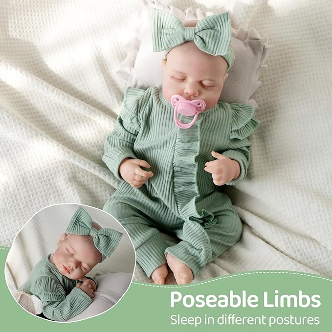 Jirachi Lifelike Reborn Baby Dolls, 18 Inch Real Life Soft Body Sleeping Newborn Baby, Realistic Reborn Baby Girl with Toy Accessories for Girls Green