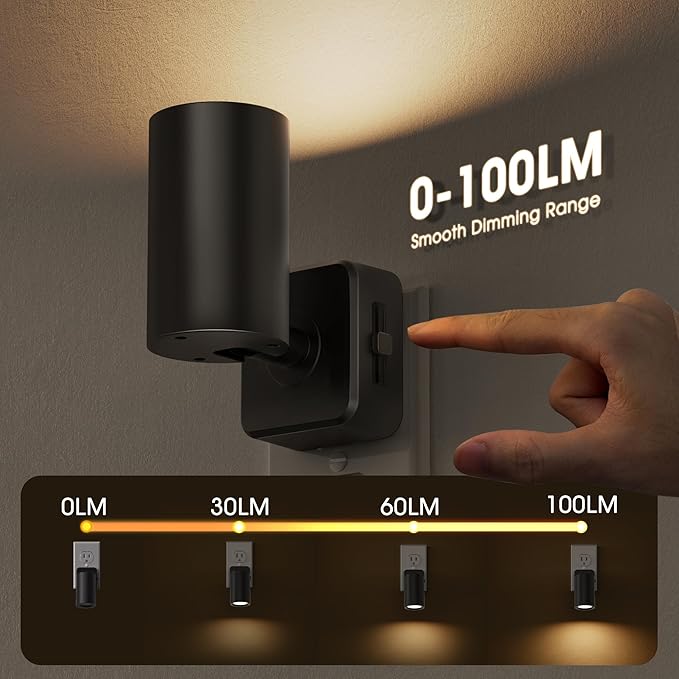 Briignite Night Lights Plug into Wall, 320° Rotation Plug in Night Light, Dusk to Dawn Nightlight, Dimmable Soft White 1W Led Night Light for Bedroom, Spot Light, Kids Room, Stair