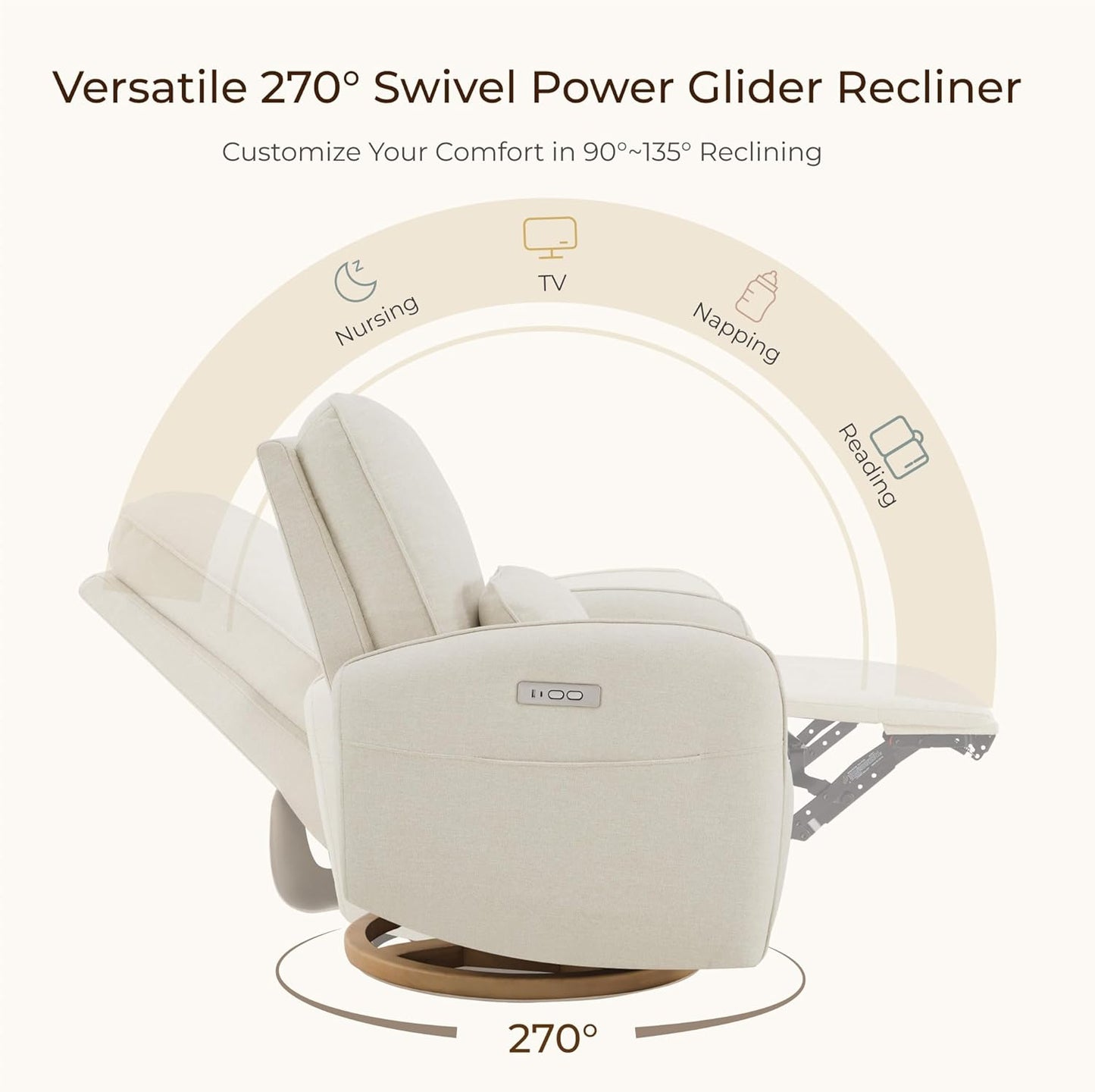 CHITA Power Nursery Glider Recliner Chair, Electric Swivel Rocker Recliner for Adults, Rocking Chair with Removable Lumbar Pillow for Living Room, FSC Certified, Fabric in Linen