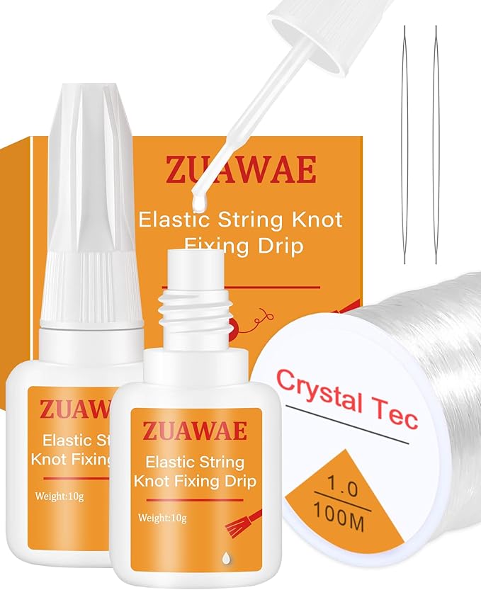 ZUAWAE Jewelry Glue for Elastic String, Bracelet Glues with 1mm Elastic String for Bracelets to Clay Beads Bracelet Making Kit, Jewelrys Fixing Kit, Jewelry Making Supplies