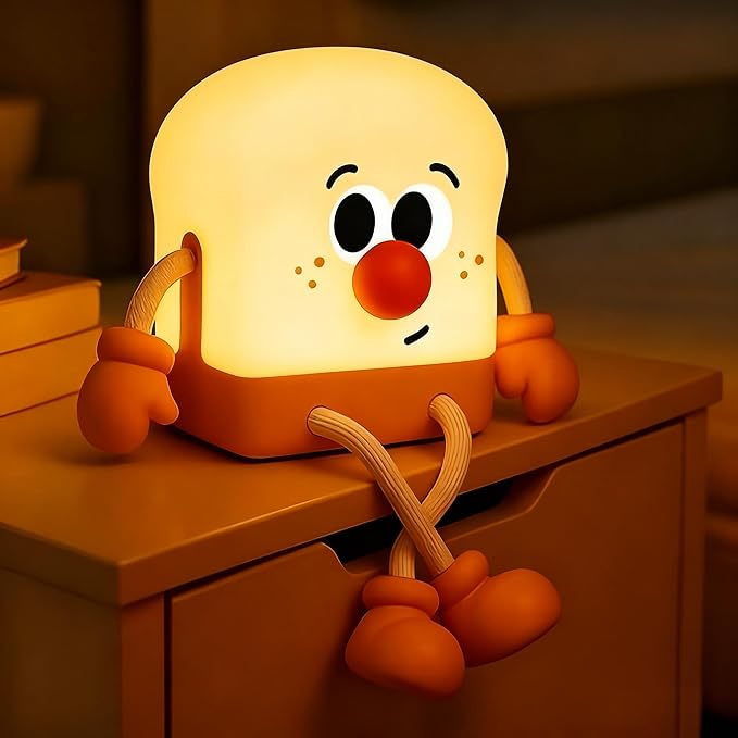 Toast Night Light for Kids, Rechargeable Bedside Lamp, Portable Night Lamps with Phone Holder, Room Decor Sleep Nightlights for Bedroom, Living Room, Desk, Desk Lamp Gifts for Baby Teens Adults