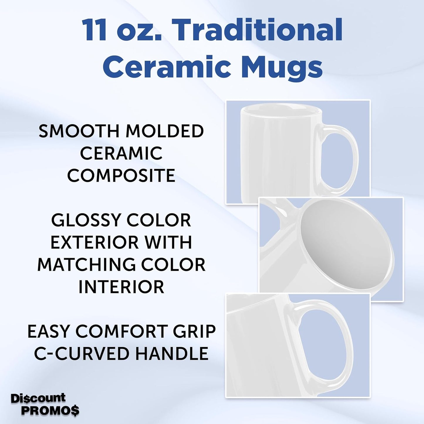 DISCOUNT PROMOS Ceramic Coffee Mugs 11 oz. Set of 10, Bulk Pack - Coffee cup set, Iced coffee cup, Gaming mug - White