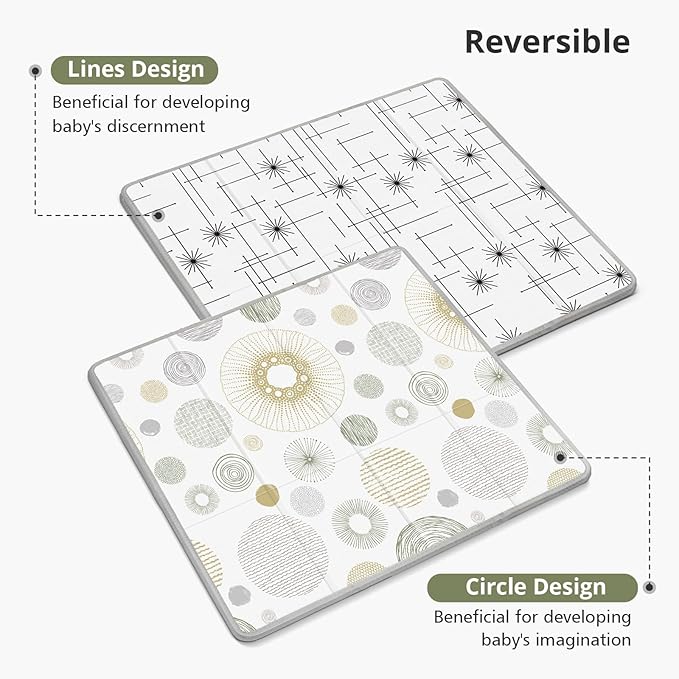 Foldable Baby Play Mat, PIGLOG 50X50 Playpen Mat for Babies and Toddlers Kids, Portable Baby Floor Playmat for Tummy Time, Reversible Playmats, Safe Waterproof Foam Playmat for Infant, Round
