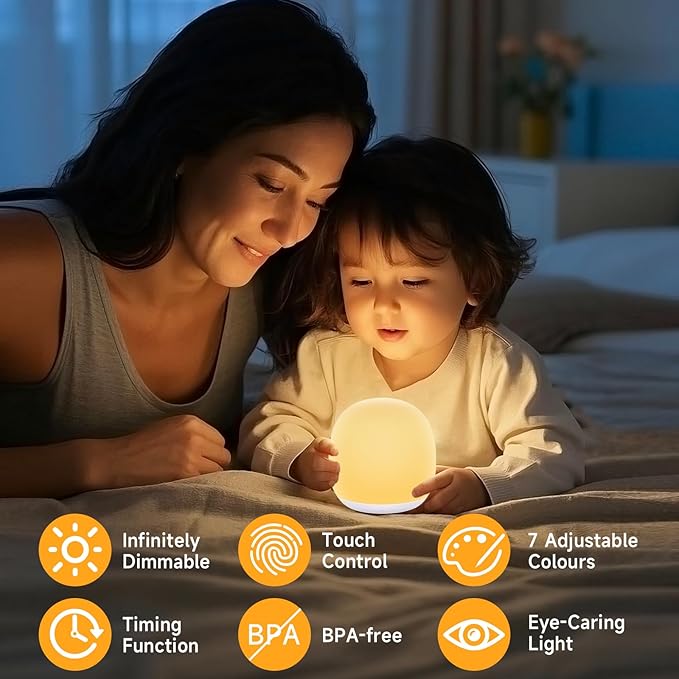 Night Light for Kids, Egg Night Light for Nursery,RGB Color Changing&Dimmable Touch Control Baby Light with Timer, Silicone Portable Toddler Nightlight Lamp for Bedside, Kids Room