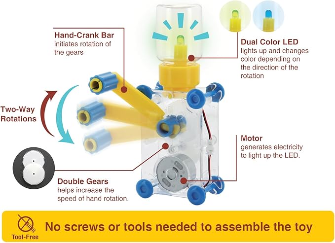 Tenergy ODEV Dynamo Lantern Educational STEM Building Toy, Hand Cranked Power Generator, Light Bulb Science Experiments Kits for Kids Age 14+