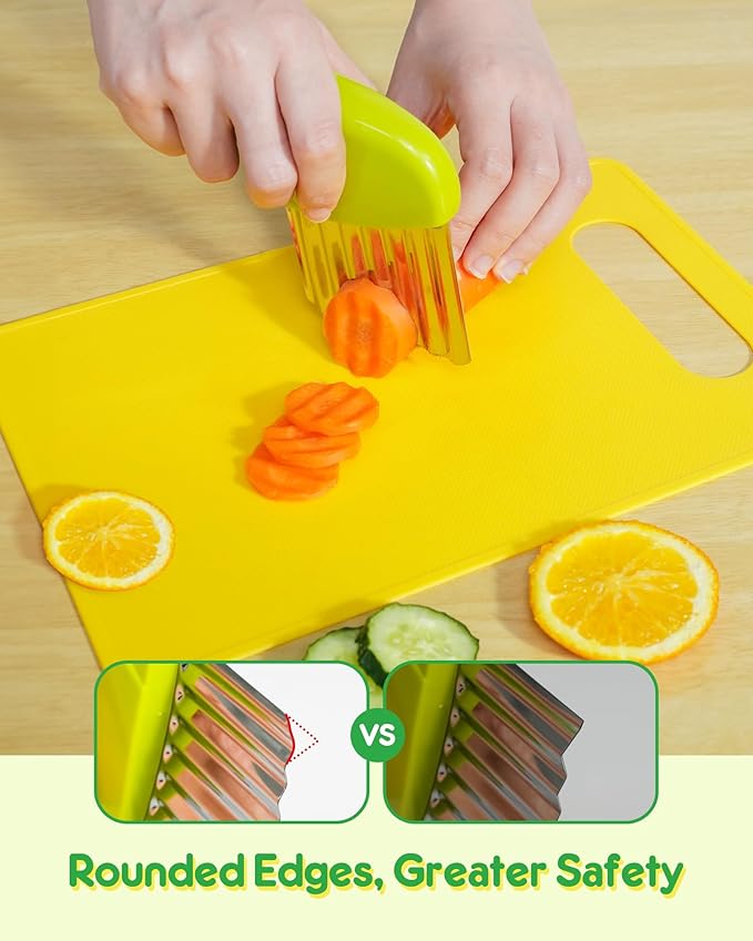 Kids Kitchen Knife Set, 11 Pcs Montessori Kitchen Tools for Toddlers' Real Cooking, Include Kid Knives, Crinkle Cutter, Sandwich Cutters, Peeler, Cutting Board for Birthday