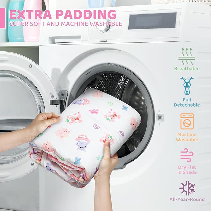 Pink Baby Play Mat, 7-in-1 Tummy Time Activity Gym Mat for Sensory and Motor Development, Washable Baby Lounger, Portable Newborn Nest for Home & Travel, Babies Gift for Infant 0-3-6-9-12-18 Months