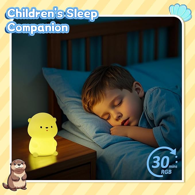Attivolife Otter Night Light for Kids, Cute Sea Otter Silicone Lamp, Protable Nursery Table Lamp with 7 Color & Dimmable & Timer, Toddler Room Decor Gifts for Baby Children Teen Birthday Christmas