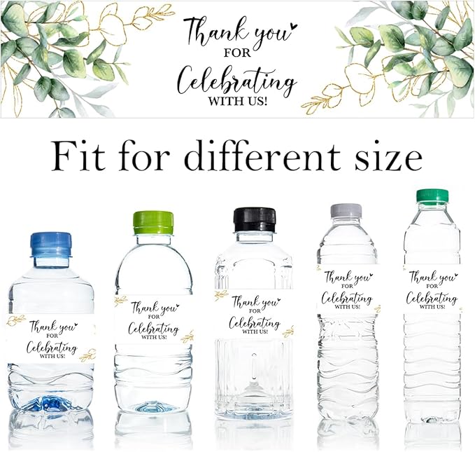 100PCS Wedding Water Bottle Labels Waterproof Greenery Floral Wraps Sticker for Water Bottle Baby Shower Bottle Label for Bridal Shower Party Thanks (Eucalyptus)