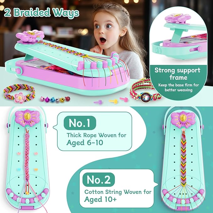 Friendship Bracelet Making Kit for Girls - DIY Bracelets Maker Art and Craft Kits for Kids - Jewelry String braiding Set Toys for Age 6 7 8 9 10 11 12 Year Old Girl Christmas Birthday Gifts - Cyan