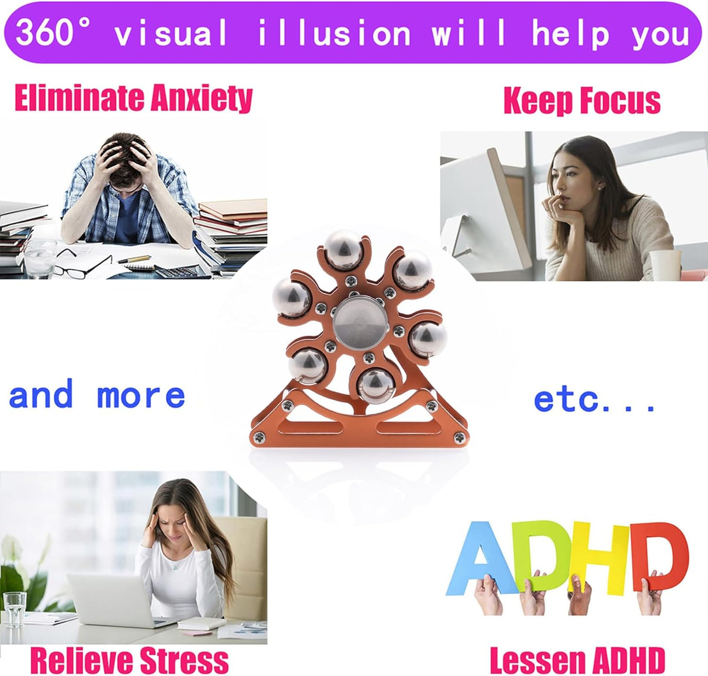 Desk-Fidget-Toys for Ferris-Wheels-Spinner: 4mins Kinetic-Metal-Spinner, Cool-Gadgets-Stuff for Kid Children Teen Adult EDC-Toy, ADHD Tools Stress Relief for Office Home School Men Woman Christmas