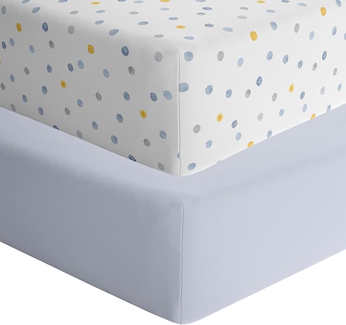 Featherhead™ 2-Pack Fitted Crib Sheets - 100% Cotton - 52" x 28" x 9" for Standard Crib and Toddler Mattress (Jersey Boys Polka)