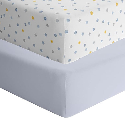 Featherhead™ 2-Pack Fitted Crib Sheets - 100% Cotton - 52" x 28" x 9" for Standard Crib and Toddler Mattress (Jersey Boys Polka)
