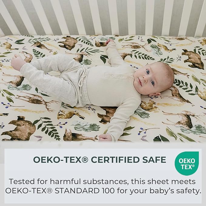 Pobibaby - 2 Pack Premium Fitted Baby Boy Crib Sheets for Standard Crib Mattress - Ultra-Soft Cotton Blend, Safe and Snug, and Stylish Woodland Crib Sheet (Wildlife)