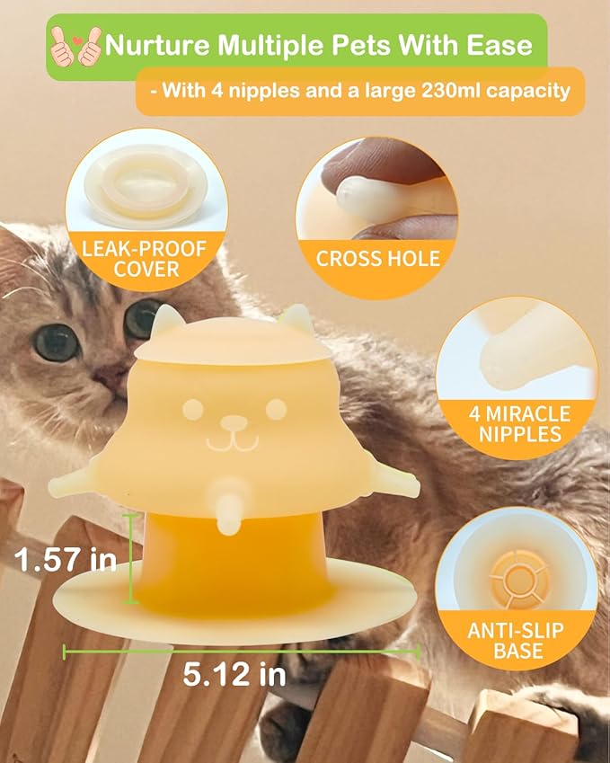 230ML Puppy Bottles for Nursing Puppy Milk - Premium Silicone Nursing Station with 4 Nipples - Puppy Feeder for Multiple Newborn Puppies, Rabbits, Kittens Bottle Feeding Kit