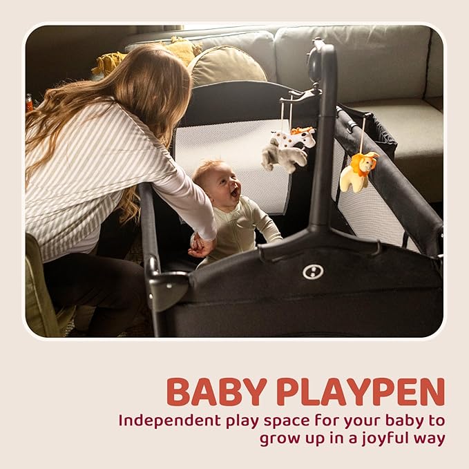 HARPPA Pack and Play 5 in 1, Portable Baby Playard for Travel, Baby Bassinet Bedside Sleeper with Mattress, Rolling Bassinet for Infant, Pack n Play with Changing Table, Bed Crib(Black)