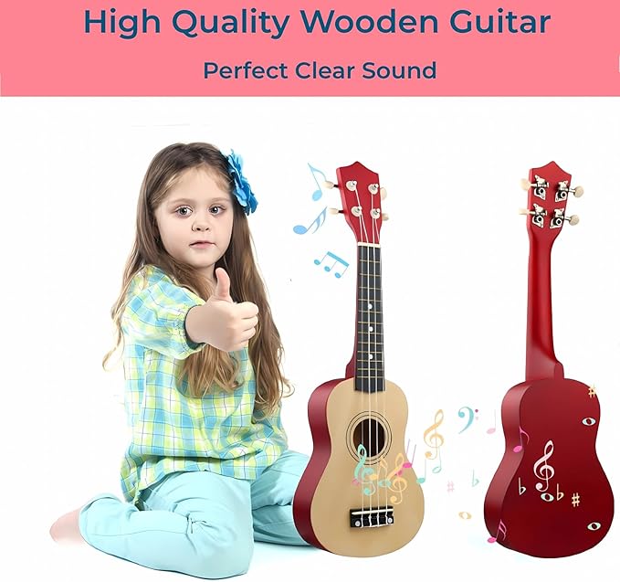 21 Inch Wooden Kids Toddler Child Children Acoustic Guitar Musical Instruments Ideal for 3-9 Year Old Boys Girls Gifts (Burlywood)