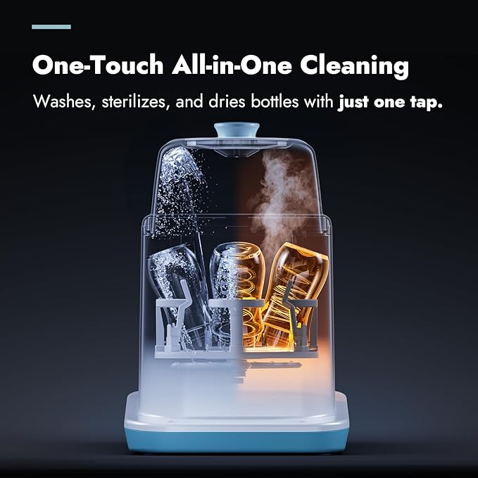 Papablic Bottle Washer Pro, Bottle Washer & Sterilizer & Dryer, 4-in-1 Bottle Washer Sanitizer for Bottles, Pump Parts, C-Section& Baby Essentials - Quick & Clean with 60 Detergent Tablets