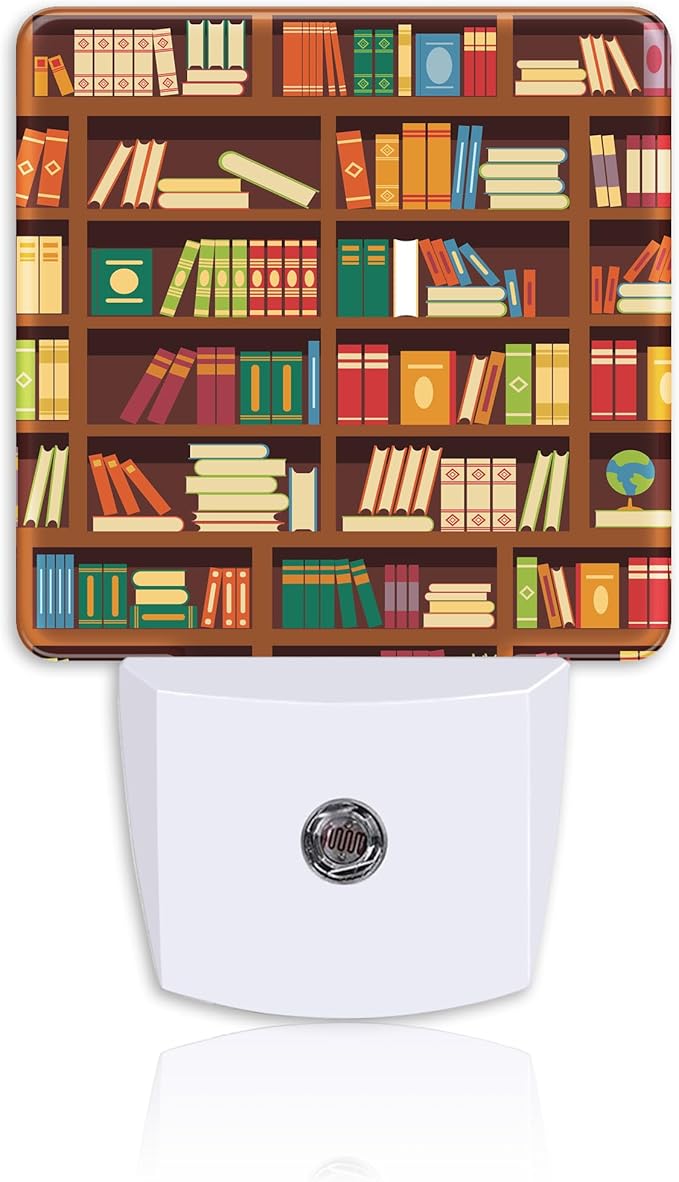 Retro Bookshelf Plug Night Light,Funny Library Book Night Light Lamp Auto Sensor Energy Efficient Dusk to Dawn Lights for Girls Boys Women Room Decor,Hallway,Kitchen,Bathroom,Nursery,Stairs