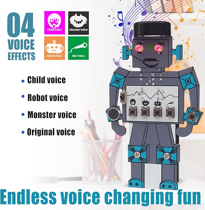 Soldering Robot Recording and Voice Changing DIY Kit Electronic Soldering Project Practice Kit Cool Sound Effects Fun STEM Kit for Family and Friends
