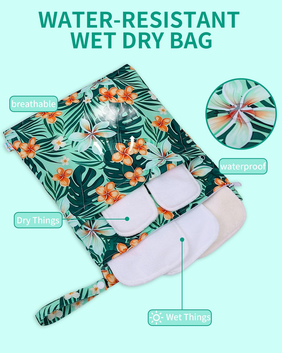 babygoal Wet Bags 3 Pack, Waterproof Travel Dry Bags for Baby Diapers, Beach, Pool, Gym, Swimsuits, Food Storage and Wet Clothes-Hawaii Flower Design