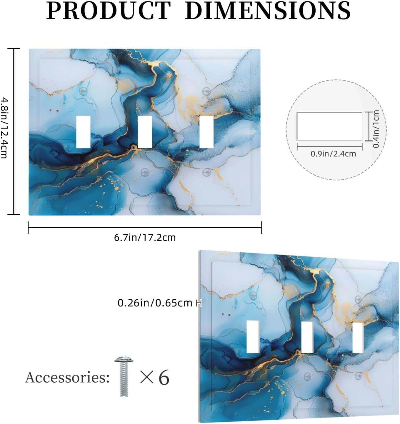 Decorative Switch Covers Plate Modern Abstract Blue Gold Line Marble 3 Gang Artistic Wall Plate Unique Triple Toggle Light Switch Plate Jumbo Faceplate for Kitchen Bedroom Home Decor