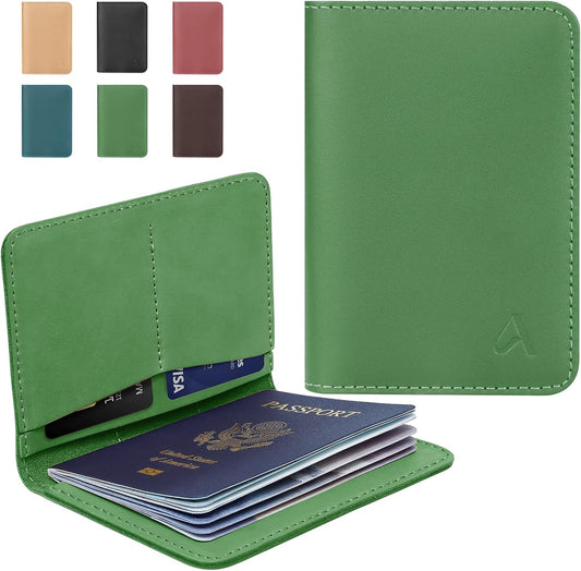 ALLIVE Passport Holder for Travel Women Men,Genuine Leather Passport Cover Wallet,Travel Must Haves Airport Essentials Travel Gifts Green