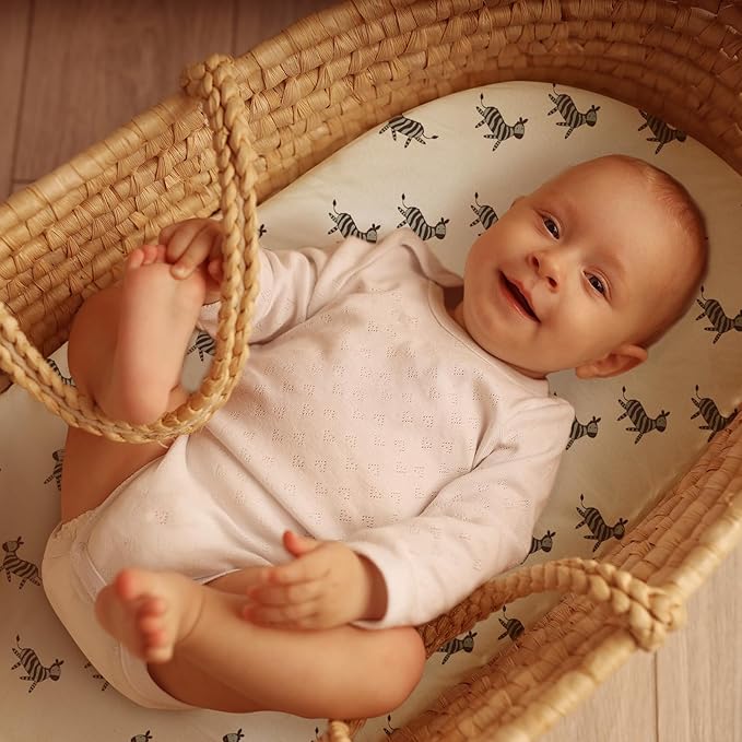 Gllquen Baby Bassinet Sheets 2 Pack, 100% Organic Cotton Bassinet Fitted Sheets for Girls Boys, Soft & Breathable Unisex Baby Mattress Sheet for Standard Bassinets 33"x17"(Yellow)