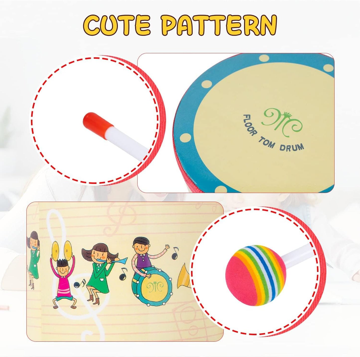 Floor Tom Drum 10 inch Gathering Club Carnival Colorful Percussion Instrument with 2 Mallets Music Drum for Child Special Christmas Birthday Gift(10 inch)