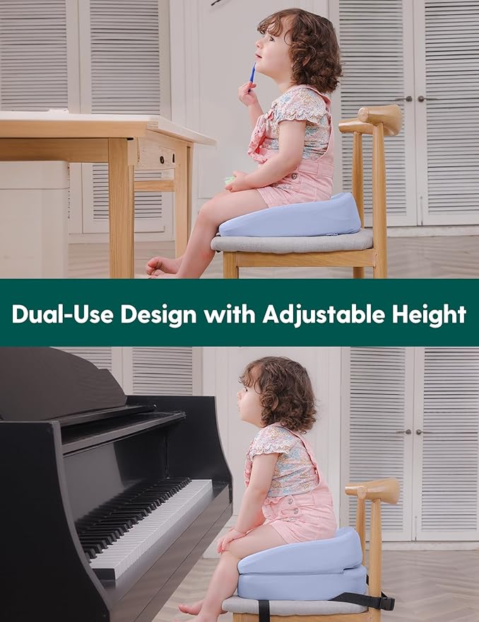 Babelio 2-in-1 Ergo-Designed Booster Seat for Kitchen Chair, Promote Proper Upright Posture, Toddler Booster Seat for Dining Table, Removable & Washable Cover, Suitable for 18 Months to 5 Years, Blue