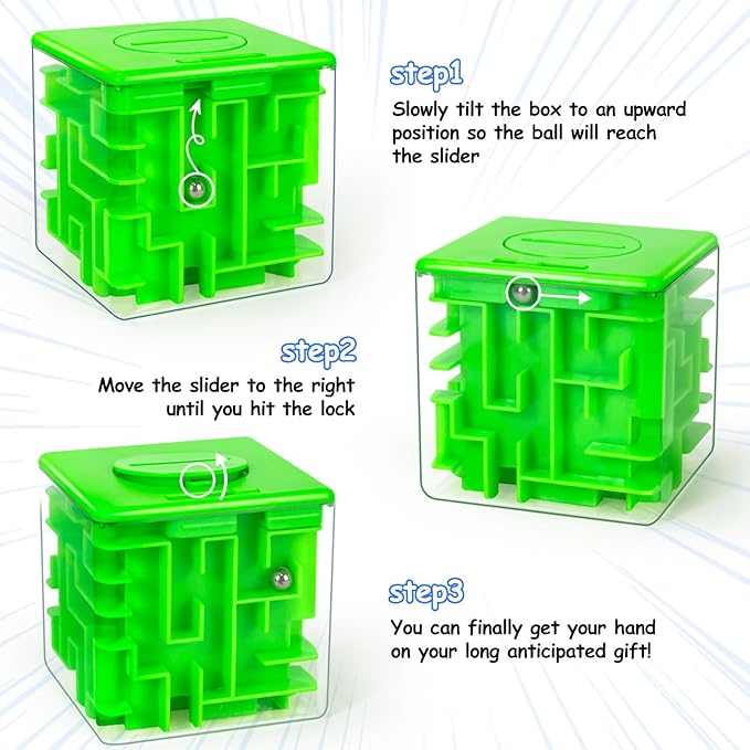 10 Pack Money Maze Puzzle Gift Boxes(3 Colors), 3D Mazes Magic Cube Money Puzzle Box Toy Set Brain Teasers for Kids Teens and Adults Birthday Party Favors