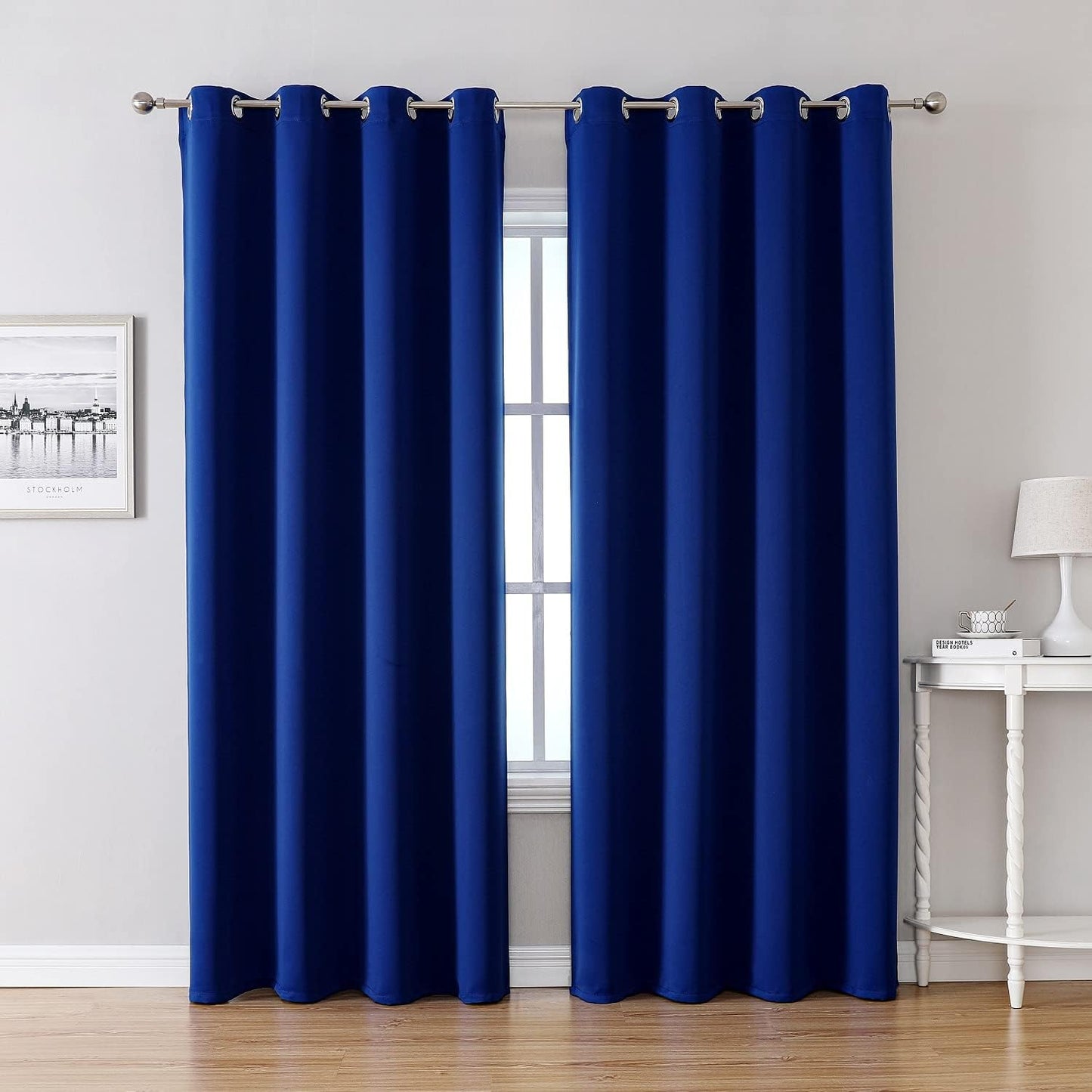 ChrisDowa Blackout Curtains 108 Inches Long 2 Panels Set for Living Room, Grommet Thermal Insulated Room Darkening Curtains for Bedroom (Royal Blue, 52 x 108 Inch)