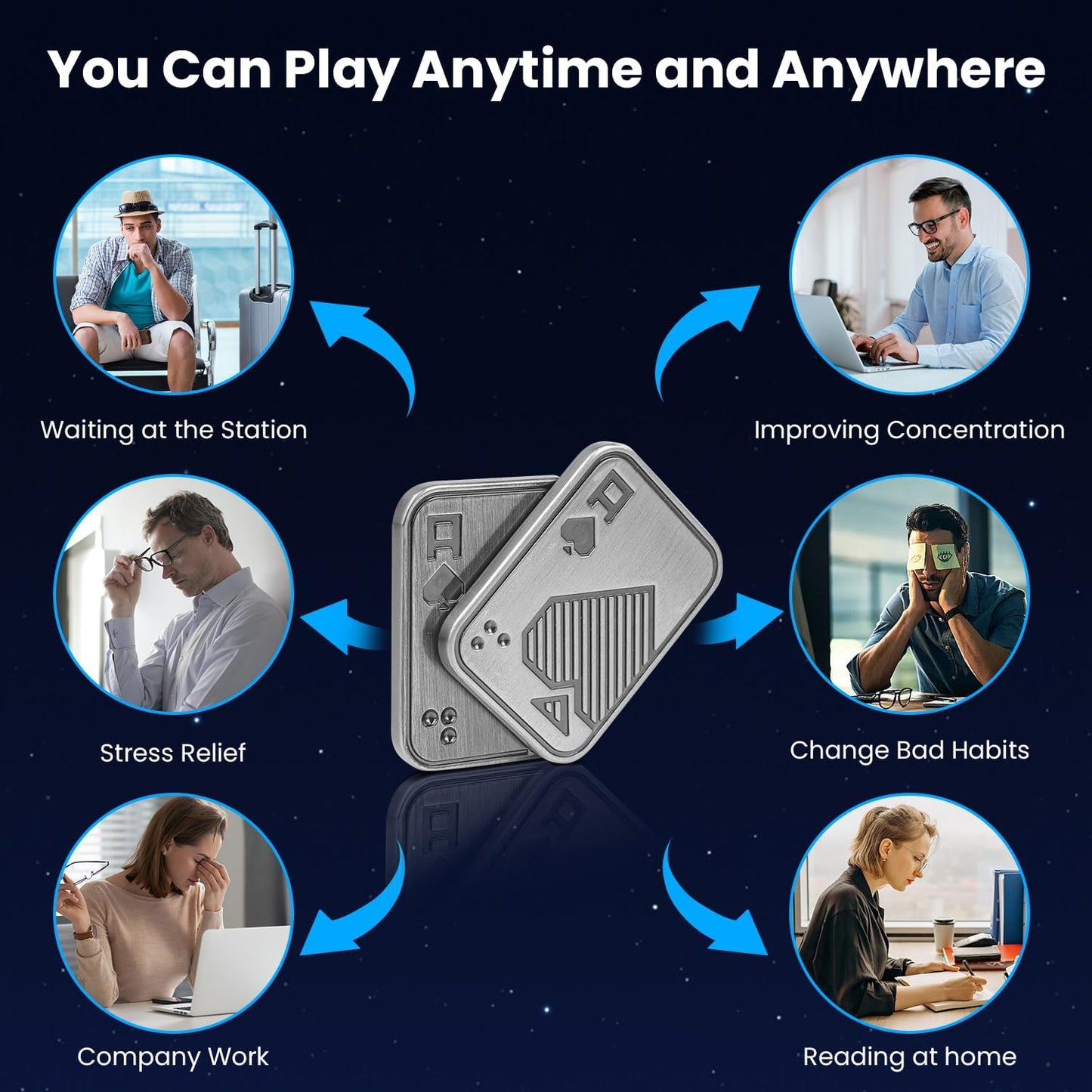 Metal Fidget Toys, Magnetic Fidget Slider Poker Push Card for Adults,Relieve Stress ADHD & Anxiety, Break Bad Habits, Cool EDC Gadget Office Desk Toy, Gift for Boyfriend, Husband and Father