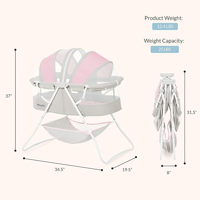 Dream On Me Karley Bassinet in Grey and Pink