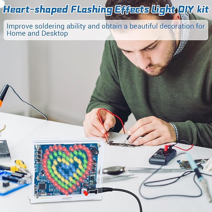Soldering Practice Kit, Heart-Shaped LED Light DIY Soldering Project Kit with 20 Flashing Effects, DIY Electronics Kit for Home School Training Learning, Perfect Presents for Lovers/Family