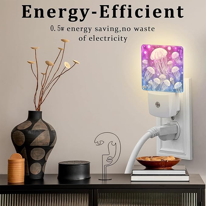 Magic Fantasy Jellyfish Night Light, Glow Jellyfish Marine Life Dusk to Dawn Night Light Plug in, 0.5W Energy Saving Sleep Friendly NightLight for Kids Boys Girls Home Decor