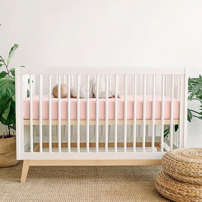 GRSSDER Stretch Ultra Soft Jersey Knit Fitted Crib Sheets Set 2 Pack, Universal Fitted Most Crib Mattress Pads Safe and Snug, Breathable Crib Fitted Sheet for Baby, Pink Rose Print