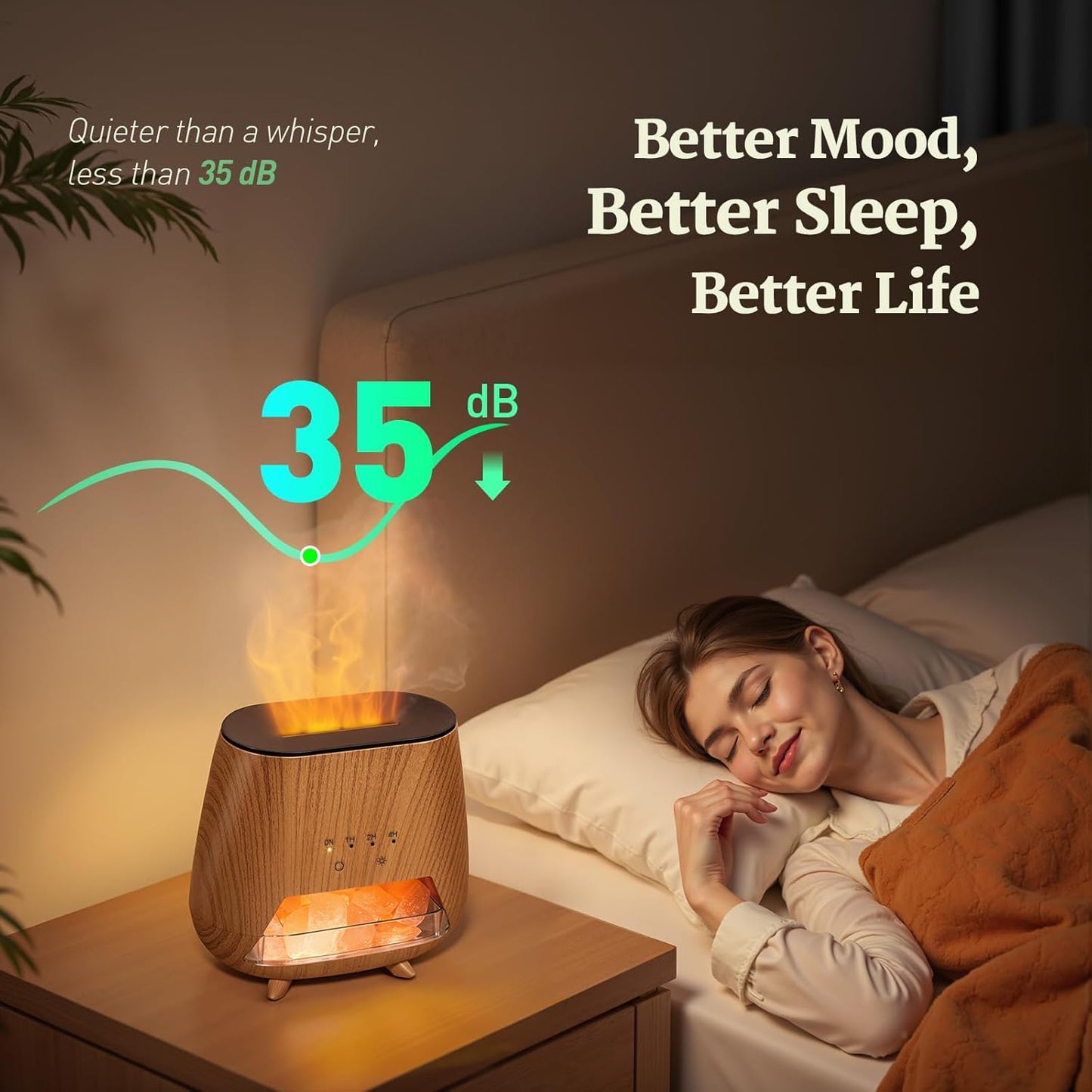 Essential Oil Diffuser for Home: 200ml Aromatherapy Diffuser with Himalayan Pink Salt Rock, Cool Mist Humidifier with Auto Off Function and 9 Colors LED Night Light for Bedroom
