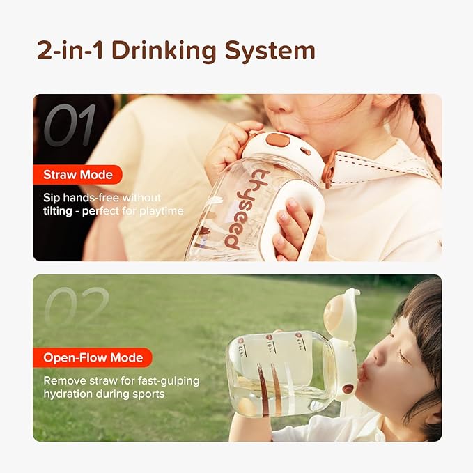 thyseed Toddler Water Bottle with Straw Cups Spill Proof School Kids Sports No Spill Children Leak Proof Travel Drinking Cup Dishwasher Safe BPA Free 2+ Year Old Boy Girl Child 24oz/700mL 1 PCS