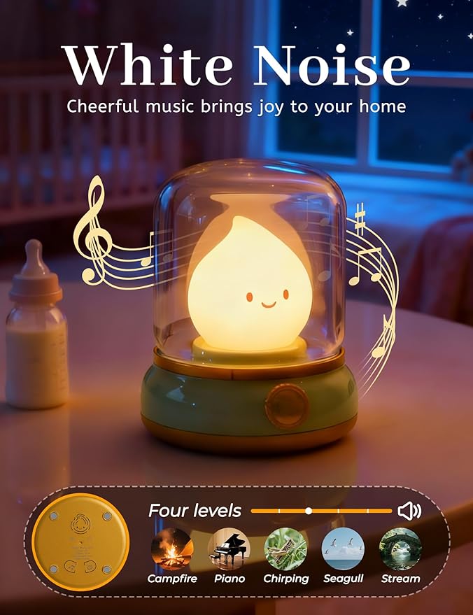Smiley Lamp with Nature Noise, Cute Night Light & Candlelight, USB-C Rechargeable, Dimming, Fun Gifts for Adult Kids Teens