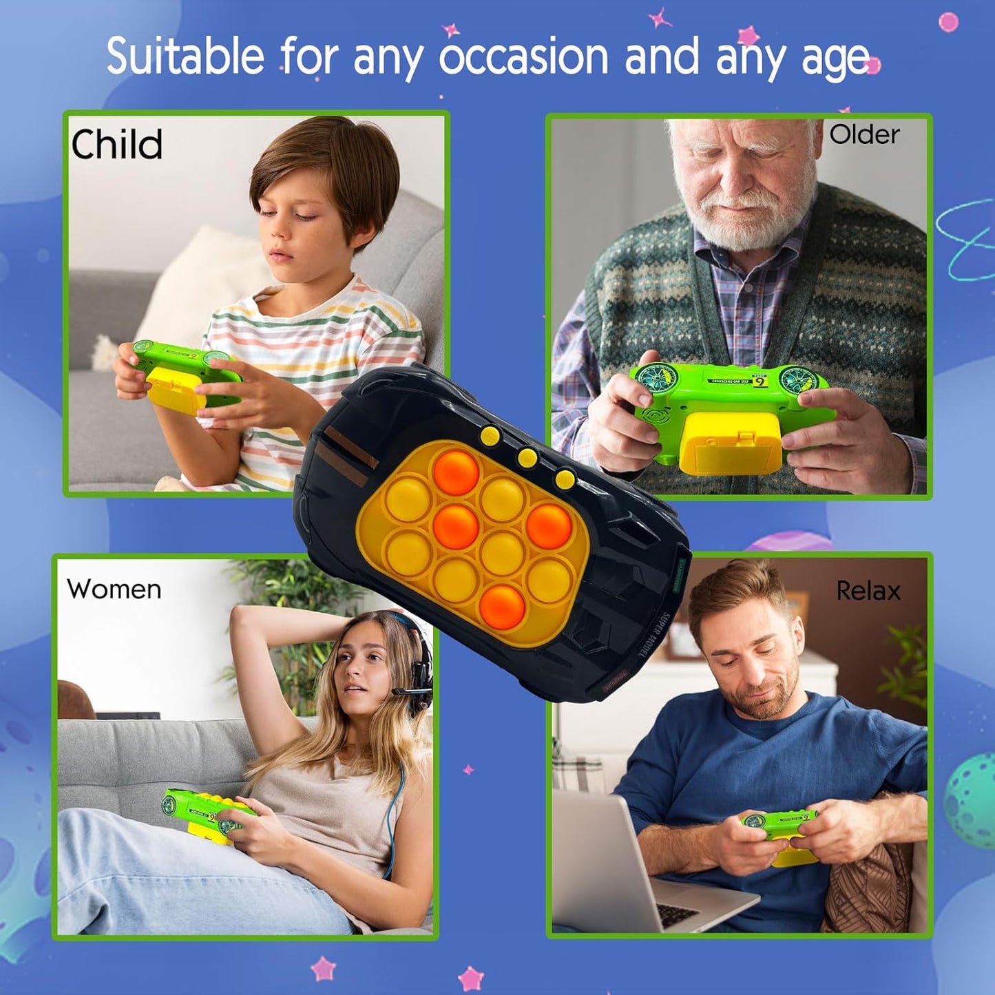 Quick Push Game Toys for Kids, Pop Fidget Toys Handheld Game for Children, Pop Fidget Sensory Toys, Push Bubble Light up Puzzle Game for Autistic Children,Gifts for Boy and Girl 3-12 (Black)