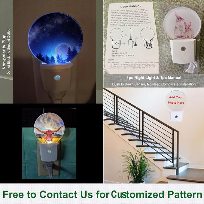 Tartan Checkered Plaid Nightlights Plug-in Reindeer with Christmas Bouquet Floral, Red Green Night Light Auto Dusk-to-Dawn Sensor Lamp for Boys Girls Bedroom Playroom, LEDLAMP3027