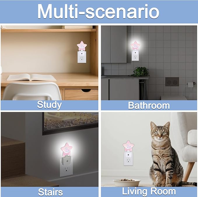 Rainbow Unicorn Dusk to Dawn Star Night Light,Cute Pink Sky Smart Sensor Nightlight for Bedroom Kitchen Hallway Stairs,Plug-in Energy Efficient Decor Desk Lamp Women Men Gifts