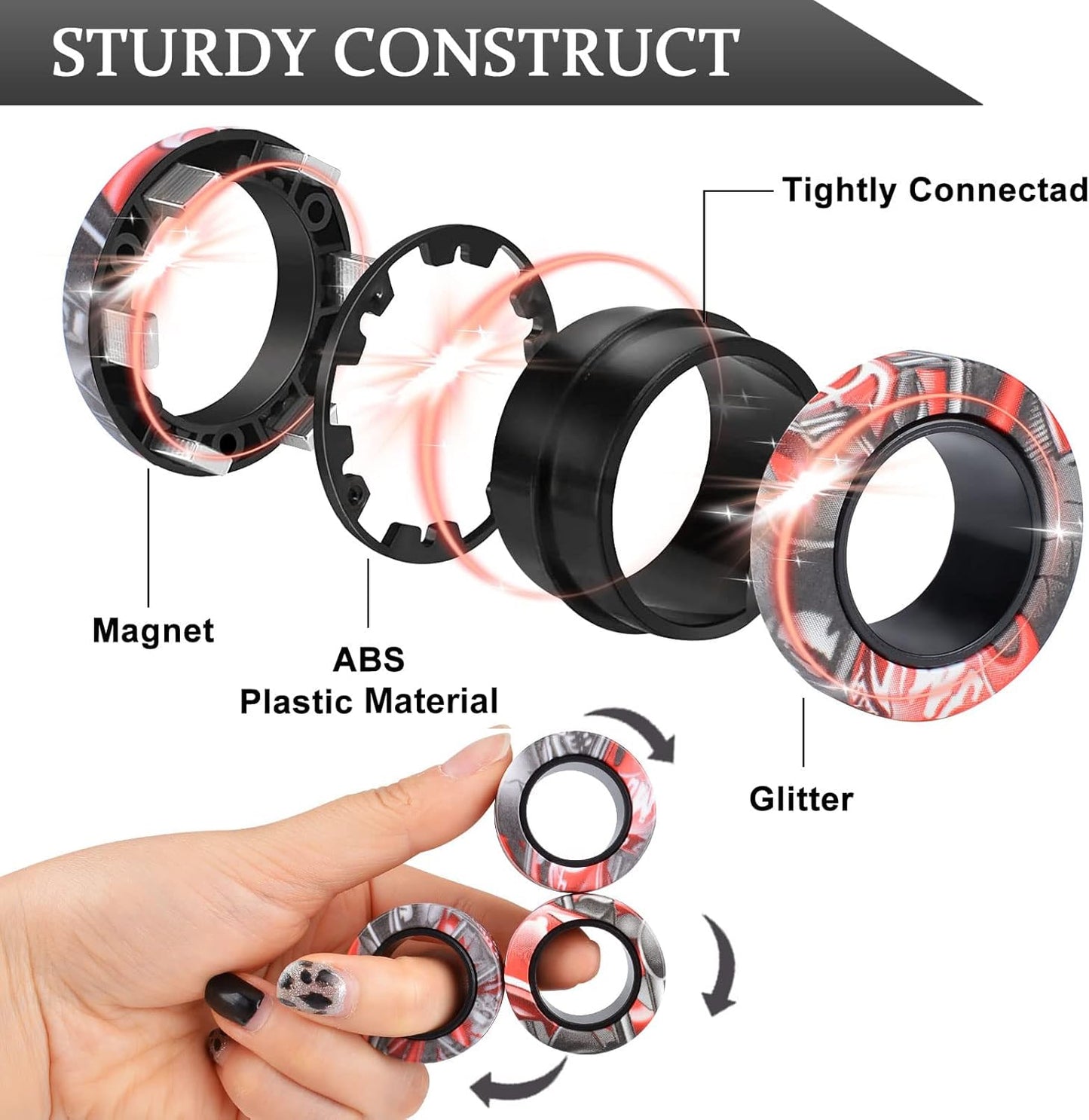 3Pcs Magnetic Rings Fidget Toy Set, Idea ADHD Anxiety Magnetic Fidget Toys Adults Fidget Spinner Rings for Relief, Easter Basket Stuffers Valentines Gifts for 8 9 10 11 12 13+ Year Old Teen Boy Girl B