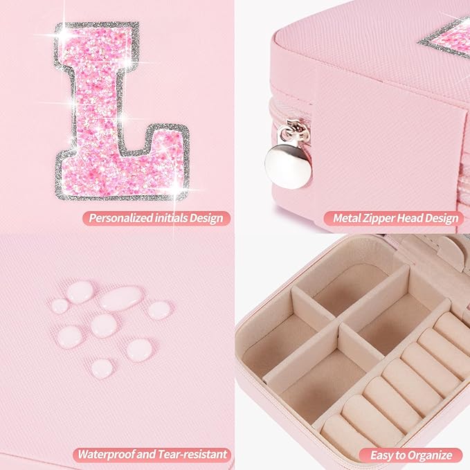 Personalized Jewelry Box - Small Travel Jewelry Organizer, Cute Storage for Women's Accessories, Travel Essentials & Birthday Gifts | Pink,L