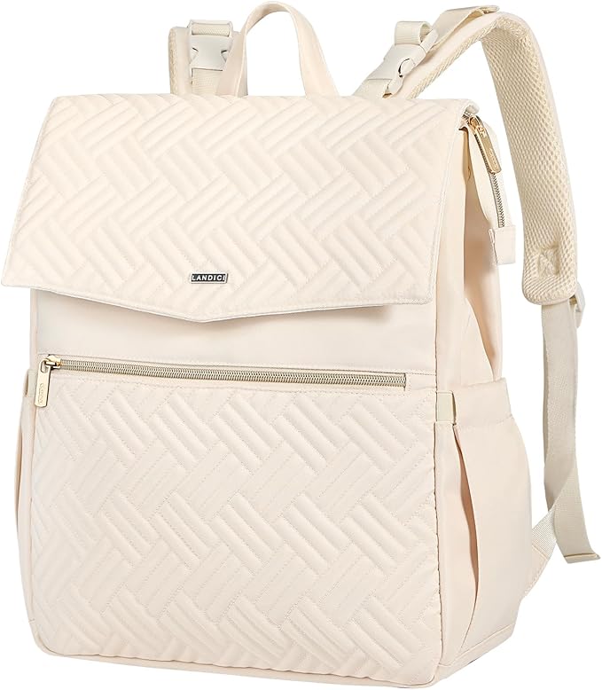 LANDICI Diaper Bag Backpack, Multifunction Waterproof Baby Diaper Bags with Changing Pad, Stroller Straps, Travel Essentials Stylish Back Pack for Mom Dad Boy Girls Toddler, Apricot