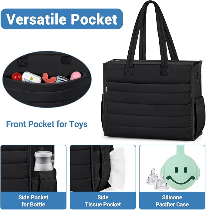 IBFUN Diaper Bag Tote for Baby - Large Baby Bag 4Pcs with Waterproof Changing Pad Pacifier Case, Travel Hospital Mommy Bag